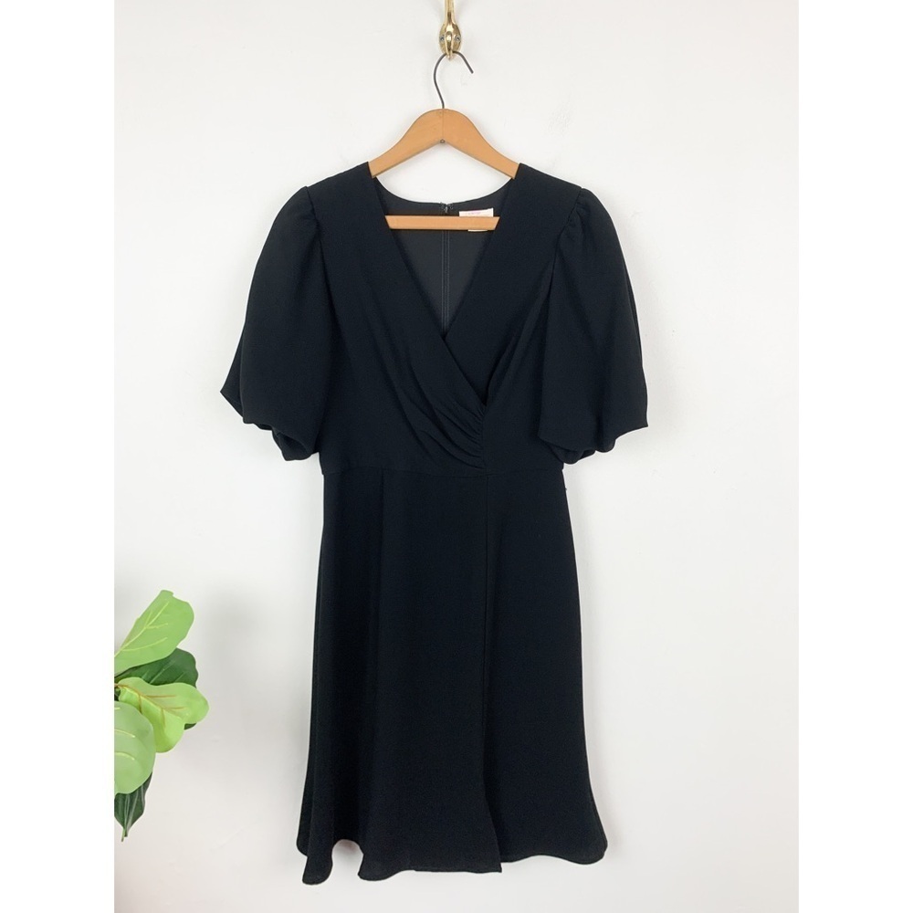 Shoshanna Black Puff Sleeve V-Neck A-Line Cocktail Dress Size 4
